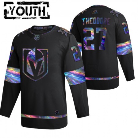 Vegas Golden Knights Shea Theodore 27 2021-22 Iriserend holografisch Zwart Authentic Shirt - Kinderen